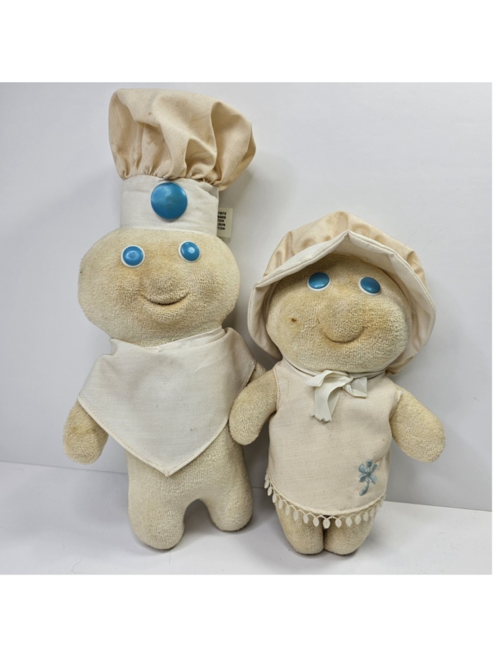 1972 Pillsbury Doughboy & Poppie Fresh Plush Dolls Pair Taiwan Need A Wash